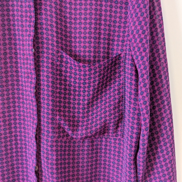 SmartSet Women's Medium Sized Purple Patterned Blouse Sheer Button Down Shirt - Picture 4 of 11